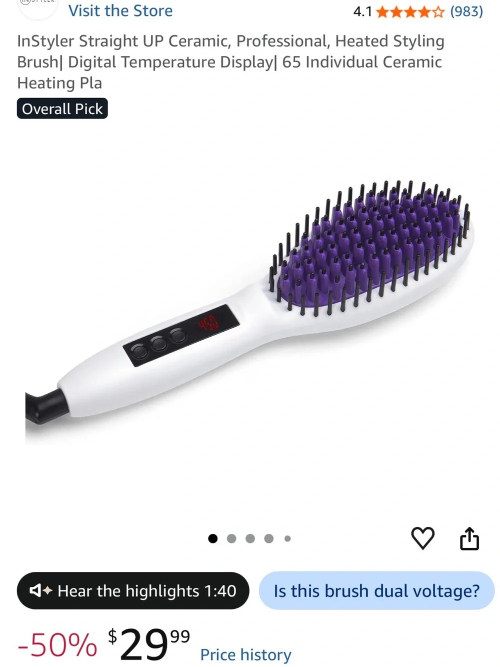 IN STYLER Ceramic Heated Straightening Brush for Women